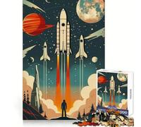 Retro Vector Space Poster 1000 Piece Jigsaw Puzzles for Adults Teenagers Recall Build Slow Enjoy Exact Cut Art Collectible (38x26cm)