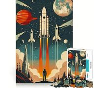 Retro Vector Space Poster 1000 Piece Jigsaw Puzzles for Adults Teenagers Recall Build Slow Enjoy Exact Cut Art Collectible (50x75cm)