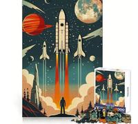 Retro Vector Space Poster 1000 Piece Jigsaw Puzzles for Adults Teenagers Recall Build Slow Enjoy Exact Cut Art Collectible (50x75cm)