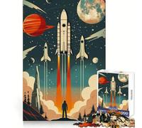 Retro Vector Space Poster 1000 Pieces Jigsaw Puzzles for Teenagers Mental Toy Stress Relief Premium Cut (38x52cm)