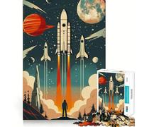 Retro Vector Space Poster 1000 Pieces Jigsaw Puzzles for Teenagers Mental Toy Stress Relief Premium Cut (38x52cm)