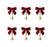 Retro Velour Bow Brass Bell Ornaments 6 Pcs Red Vintage Style Easy Hang | Made from velour and metal Size 2.95 x 2.56in Suitable for tree wreaths parties Multiple use present-ready