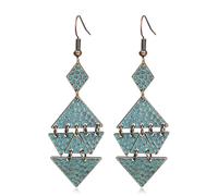 Retro Verdigris Earrings,Vintage Green Copper Earrings,Antique Ancient Patina Drop Earrings,Rustic Drop Dangle Earrings Jewelry, Middle, Copper, No Gemstone