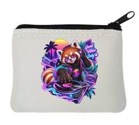 Retro Vibes with Stylish DJ Red Panda Neoprene Coin Purse Pouch 10x11cm White