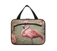 Retro Victorian-Style Flamingo Flat Design Hanging Cosmetic Bags for Women with Hook, Designer Foldable Bags for Men for Essentials for Women Toilet cartera para maquillaje L
