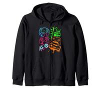 Retro Video Game Console Controllers 80s 90s Controlle Gamer Zip Hoodie