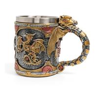 Retro Viking Beer Mug with Dragon Handle, Stainless Steel Insert, Medieval Warrior Theme, Decorative Drinking Tankard, Start Drinking Like a Warrior (Multicolour Dragon)