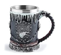 Retro Viking Beer Mug with Dragon Handle, Stainless Steel Insert, Medieval Warrior Theme, Decorative Drinking Tankard, Start Drinking Like a Warrior (Gray Winterfell)