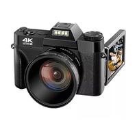 Retro Vintage 48MP Selfie Camera Flip Screen Wide Angle 4K Camcorder Macro Lens Vlog Photography Digital Video Recorder Takes Sharp Smooth(64G SD Card,With Lens)