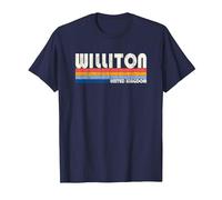 Retro Vintage 70s 80s Style Williton, United Kingdom T-Shirt, Men, Navy Blue, Medium