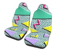 Retro Vintage 80s Or 90s Mem-Phis Motors Front Seat Protective Breathable Seat Covers for Cars, Automotive Comfort & Protection for Most Cars, Van, Trucks, SUV