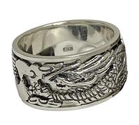 Retro Vintage 925 Sterling Silver Chinese Dragon Ring Spinner Fidget Band Ring Oriental Jewellery for Men Women Size W 1/2