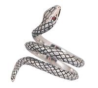 Retro Vintage 925 Sterling Silver Snake Ring with Red Eyes Reptilian Animal Jewelry for Women Open Adjustable