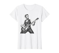 Retro Vintage Abraham Lincoln Abe Lincoln Playing Guitar Men Value Graphic T-Shirt, Women, White, M