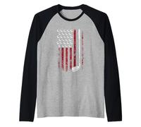 Retro Vintage American Flag Golf Golfer Funny Club Golfing Raglan Baseball Tee