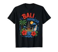 Retro Vintage Bali Indonesia Tropical Temple Surf Palm Tree Value Graphic T-Shirt, Men, Black, L