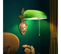Retro Vintage Brass Wall Lamps For Bedroom, Green Glass Bankers Lamp, Shade Adjustable Wall Light With Pull Switch, Hard Wired For Living Room Cafe Bar Sconce Fixture Interesting