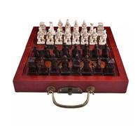Retro Vintage Chinese Terracotta Warriors Chess Set Board Game Set Gift Friends Family 32 Chess Set Wood Table 3D Resin Chess
