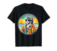 Retro Vintage Cool Cat Relaxing With A Drink On The Beach T-Shirt