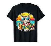 Retro Vintage Cool Cat Relaxing With A Drink On The Beach T-Shirt