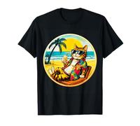 Retro Vintage Cool Cat Relaxing With A Drink On The Beach T-Shirt