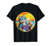 Retro Vintage Cool Cat Relaxing With A Drink On The Beach T-Shirt