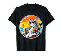 Retro Vintage Cool Cat Relaxing With A Drink On The Beach T-Shirt