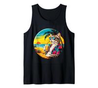 Retro Vintage Cool Cat Relaxing With A Drink On The Beach Tank Top