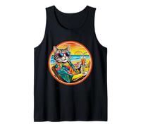 Retro Vintage Cool Cat Relaxing With A Drink On The Beach Tank Top