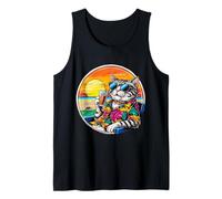 Retro Vintage Cool Cat Relaxing With A Drink On The Beach Tank Top