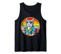 Retro Vintage Cool Cat Relaxing With A Drink On The Beach Tank Top