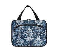 Retro Vintage Denim Victorian Hanging Travel kit for Women with Hook, Designer Essential Waterproof Cosmetic Bag for Accessories for Women Trip bolso de maquillaje para Mujer L