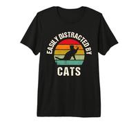 Retro Vintage Easily Distracted by Cat Cute Cat Kitten Lover Premium T-Shirt