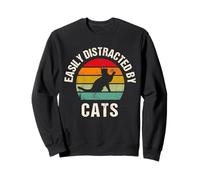 Retro Vintage Easily Distracted By Cat Cute Cat Kitten Lover Sweatshirt