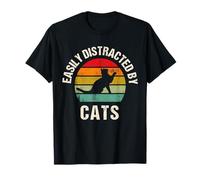 Retro Vintage Easily Distracted by Cat Cute Cat Kitten Lover T-Shirt