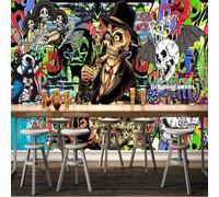 Retro Vintage Hand Drawn Art Graffiti Skulls 3D Wallpaper Premium Textured Silk Study Dining Living Room Bedroom Sofa TV Wall Easy Install-300cm×210cm