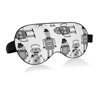Retro Vintage Hipster Robots Seamless Black White Eye Masks Cover Blocks Light Sleep Mask Shade Cover Blindfold Relaxing Eyeshade Cover with Adjustable Head Strap for Men Women Kids