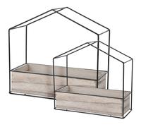 Retro Vintage Home Decor Set 2 Piece House shaped Metal Wood Shelf