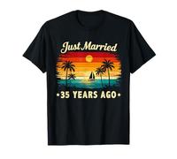 Retro Vintage Just Married 35 Years Ago 35 Year Anniversary T-Shirt
