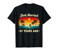 Retro Vintage Just Married 37 Years Ago 37 Year Anniversary T-Shirt