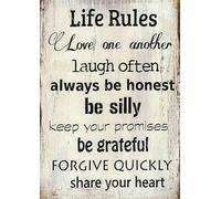 Retro Vintage Life Rules Love Honest Silly Kitchen Home House Metal Wall Sign (Aluminium A4 (200x280mm) Approx)