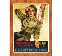 Retro Vintage Metal Plaque Tin Sign Army Nurse WWII Corps Us War for Home Garage Bar Kitchen Pub Wall Art Decor Signs 8x12 Inch