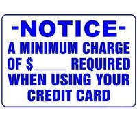Retro Vintage Metal Sign Aluminum Sign Notice A Minimum Charge Of $ Required When Using Your Credit Card Blue Wall Mount Bar, Cafe, Dining Room, Billiard House, Hotel, Club Promotional Gift 8x12 Inch