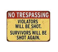 Retro Vintage Metal Tin Sign Warn No Trespass Violators Shot Gun Outdoor Yard Signs & Home Bar Kitchen Wall Decor Signs 12X8Inch