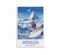 Retro Vintage Metal Tin Sign Wengen Ski Switzerland Vintage Retro Man Cave Bar Pub Shed Novelty Gift Tin Wall Décor Metal Sign 30x30cm
