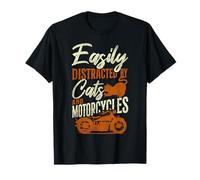 Retro Vintage Motorcycle Rider Motorbike HD0 Classic Motorcycle Biker Cat Easily Distracted By Cats And T-Shirt