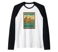 Retro Vintage Poster Ellis Island New York City State NY NYC Raglan Baseball Tee