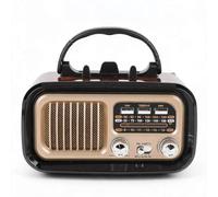 Retro Vintage Radio Bluetooth Speaker, Portable AM FM Radio Solar Powered Rechargeable via USB & 2x D Batteries, Compact Lightweight with Handle for Outdoor/Camping - Supports TF Card USB Play (Black)