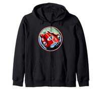 Retro Vintage Red Racing Car Race Motor Oil Car Bikes Garage Zip Hoodie