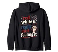 Retro Vintage Red White and Really Not Feeling It Feminism Zip Hoodie